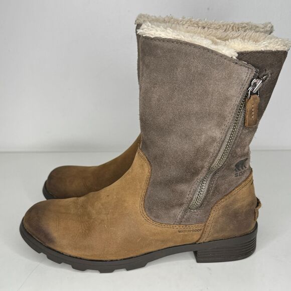 SOREL Boots Womens Sz 8 Tan Emelie Foldover Quarry Shear Lined Waterproof rustic - Picture 4 of 10